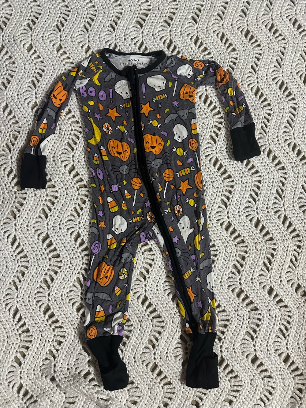 Little Sleepies Gray Halloween Pajamas with Orange, Purple & Yellow Print